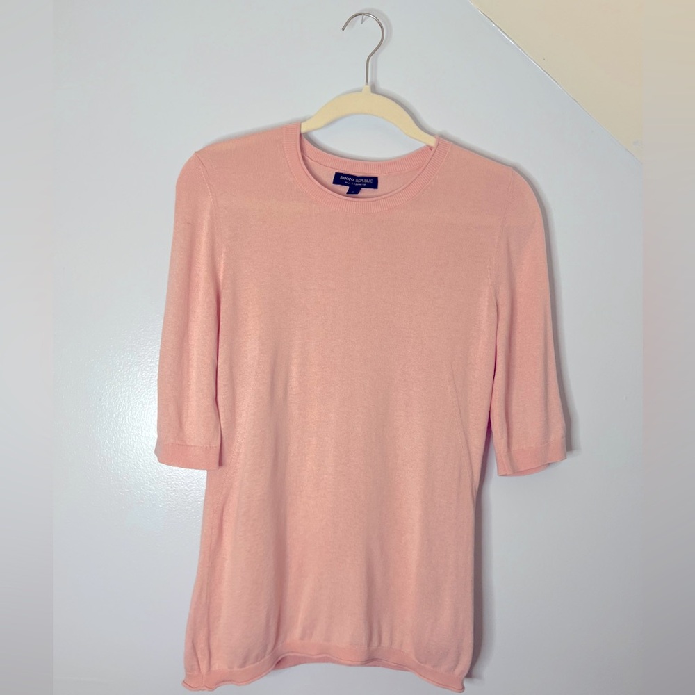 Banana Republic Light Pink Silk Cashmere Short Sleeve Pullover Sweater - Size S